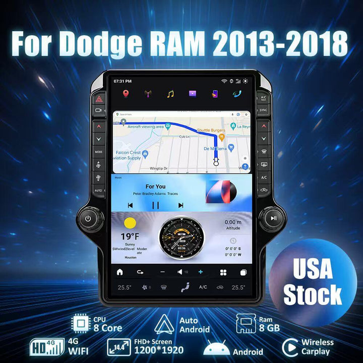 AuCar Tesla Android 14 14.4" Car Radio GPS Navigation For Dodge RAM 2013-2018 &amp;amp; RAM Classic 2019–2022