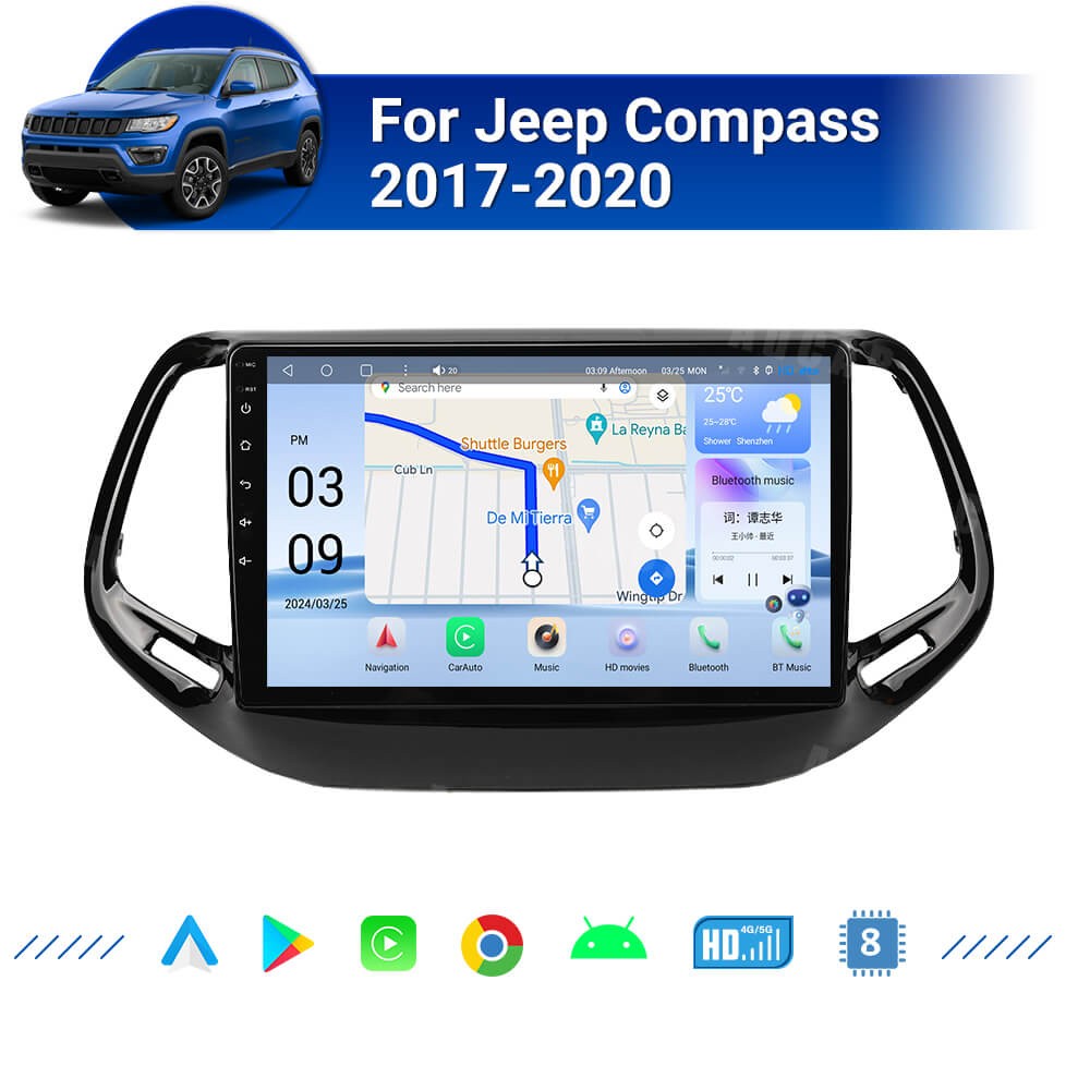 AUCAR Tesla Android 12 10" Car Radio GPS Navigation For Jeep Compass 2017-2020 Car Multimedia Stereo Player Car Video