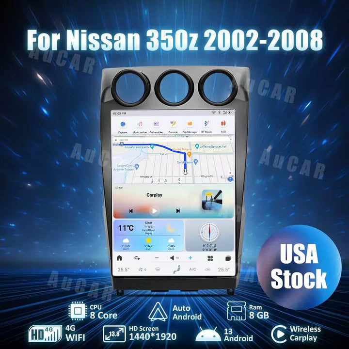 AuCar Tesla Android 13 13.8" Car Radio GPS Navigation For Nissan 350Z Z33 2002-2008