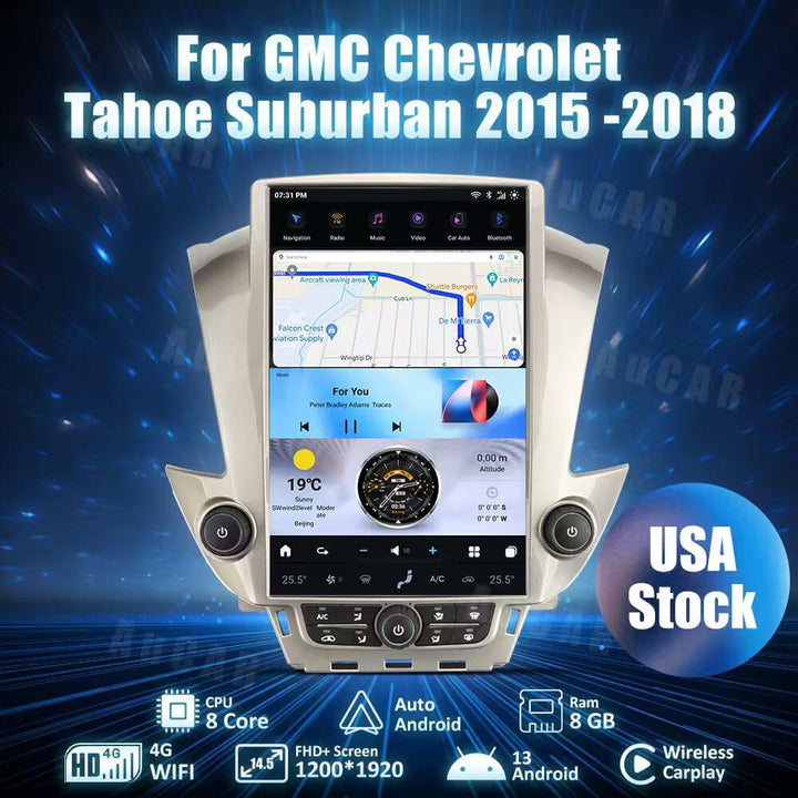AUCARAUTO Tesla Android 14.5" Car Radio GPS Navigation For GMC Chevrolet Tahoe Suburban Yukon 2015-2018
