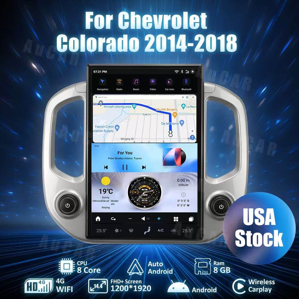 AuCar Tesla Android 13 14.4″ Car Radio GPS Navigation For Chevrolet Colorado 2014-2018