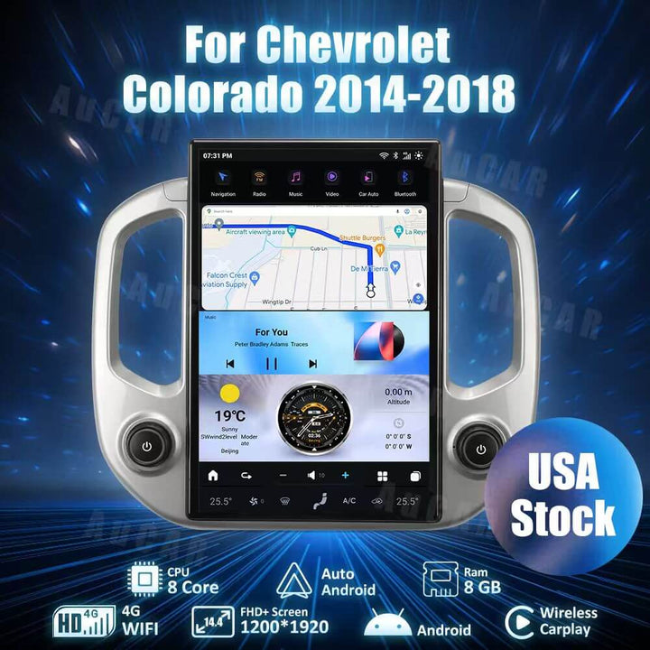 AuCar Tesla Android 13 14.4″ Car Radio GPS Navigation For Chevrolet Colorado 2014-2018