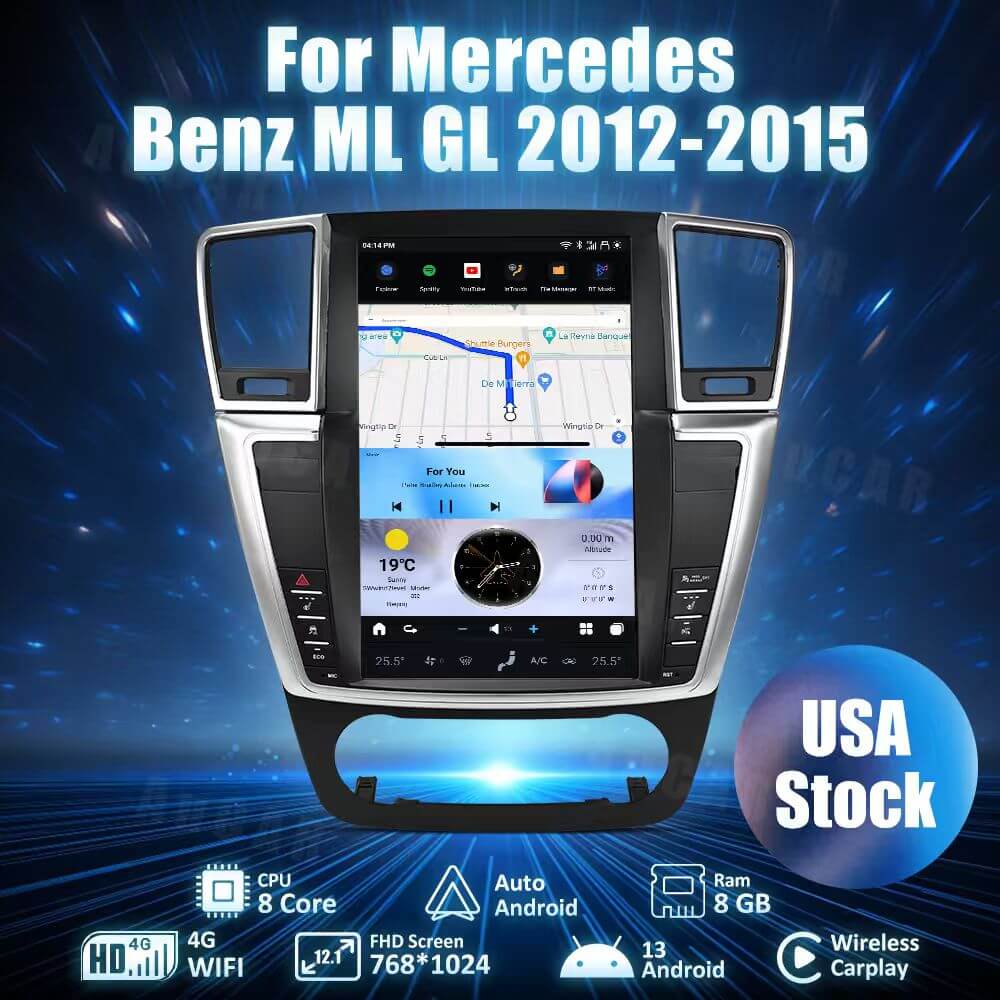 AuCar Tesla Android 13 12.1" Car Radio GPS Navigation For Mercedes Benz ML GL 2012-2015 Car Multimedia Stereo Player Car Video
