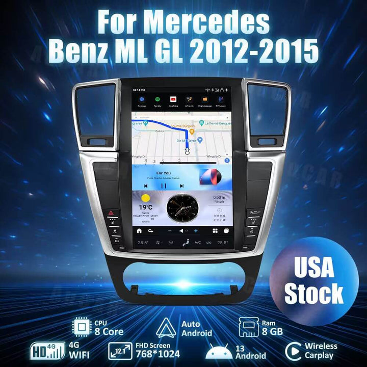 AuCar Tesla Android 13 12.1" Car Radio GPS Navigation For Mercedes Benz ML GL 2012-2015 Car Multimedia Stereo Player Car Video