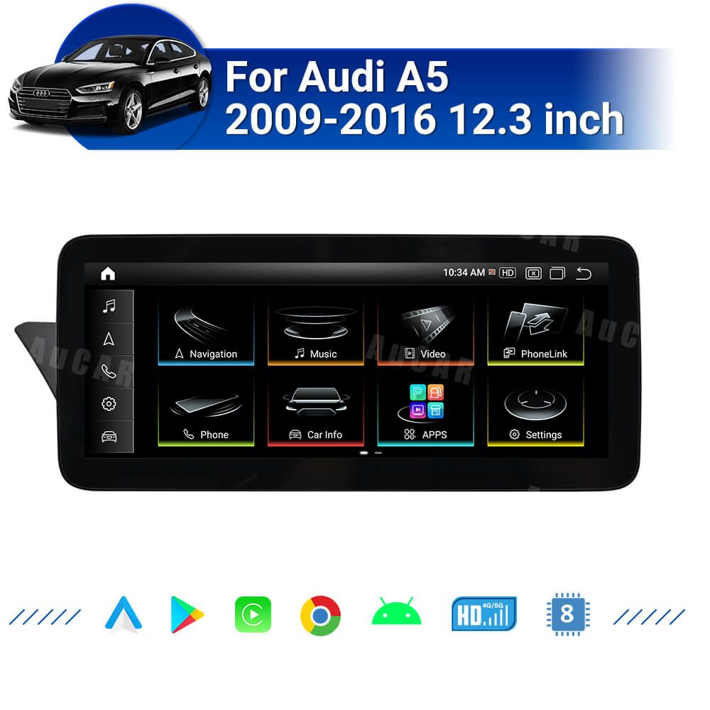 AuCar Android 13 12.3" Car Radio GPS Navigation For Audi A5 2009-2016 Car Multimedia Stereo Player Car Video