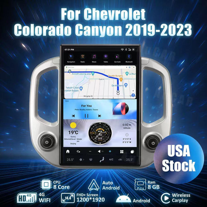 AuCar Tesla Android 14.4″ Car Radio GPS Navigation For Chevrolet Colorado Canyon 2019-2023