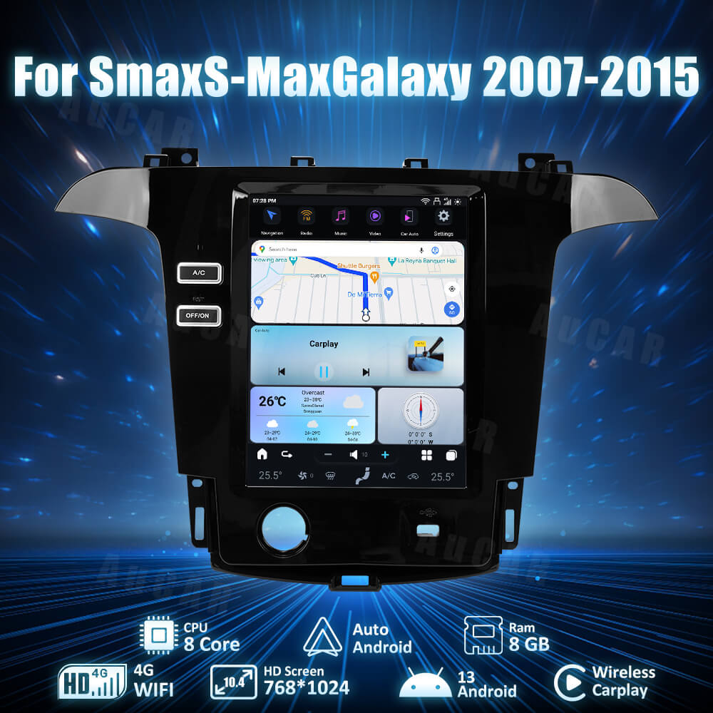 AuCar Tesla Android 13 10.4" Car Radio GPS Navigation For Ford SmaxS-MaxGalaxy 2007-2015