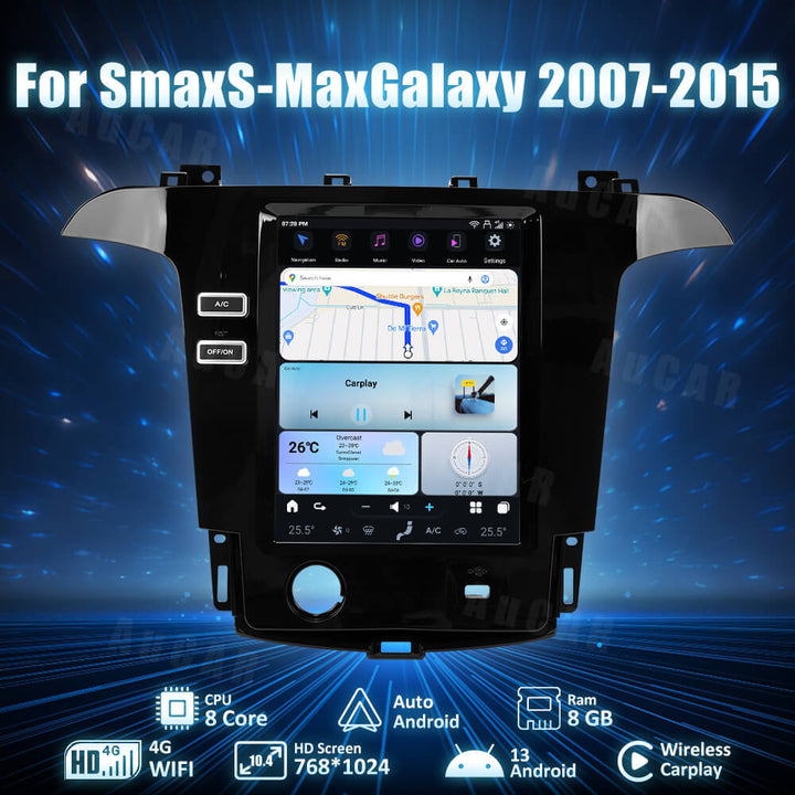 AuCar Tesla Android 13 10.4" Car Radio GPS Navigation For Ford SmaxS-MaxGalaxy 2007-2015