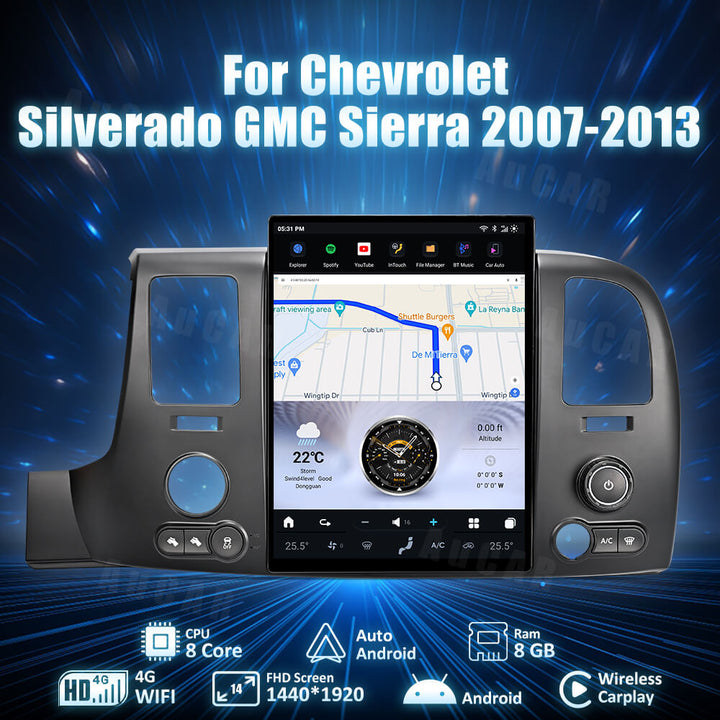 AuCar Tesla Android 14″ Car Radio GPS Navigation For GMC Sierra Chevrolet Silverado 2007-2013
