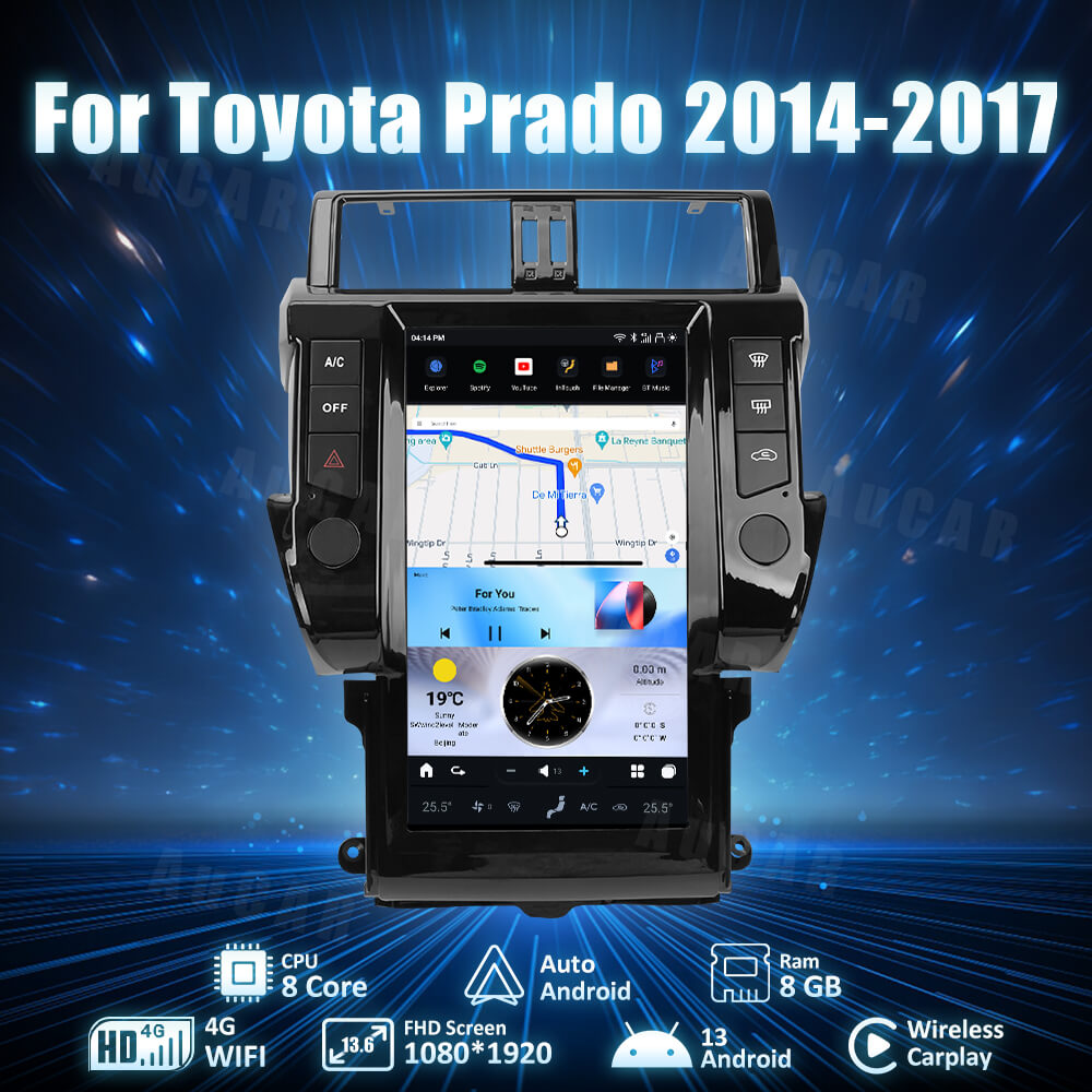 AuCar Tesla Android 13 13.6" Car Radio GPS Navigation For Toyota Prado 2014-2017 Car Multimedia Stereo Player Car Video