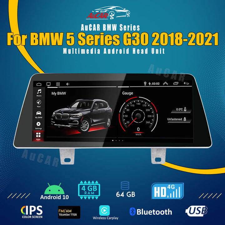 AuCar Android 10 12.3" Car Radio GPS Navigation For BMW 5 Series G30 2018-2021 Car Multimedia Stereo Player Car Video
