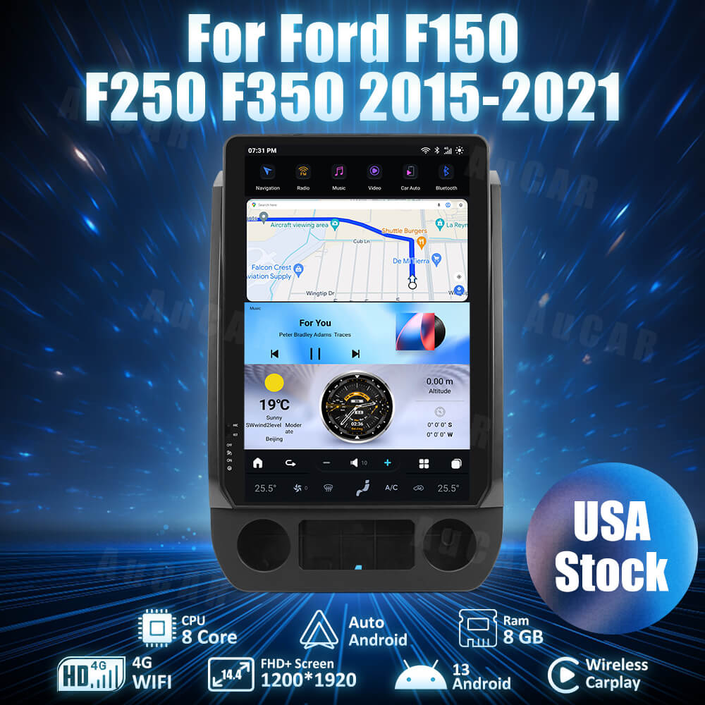 AuCar Tesla Android 13 14.4" Car Radio GPS Navigation For Ford F150 F250 F350 Raptor 2015-2021