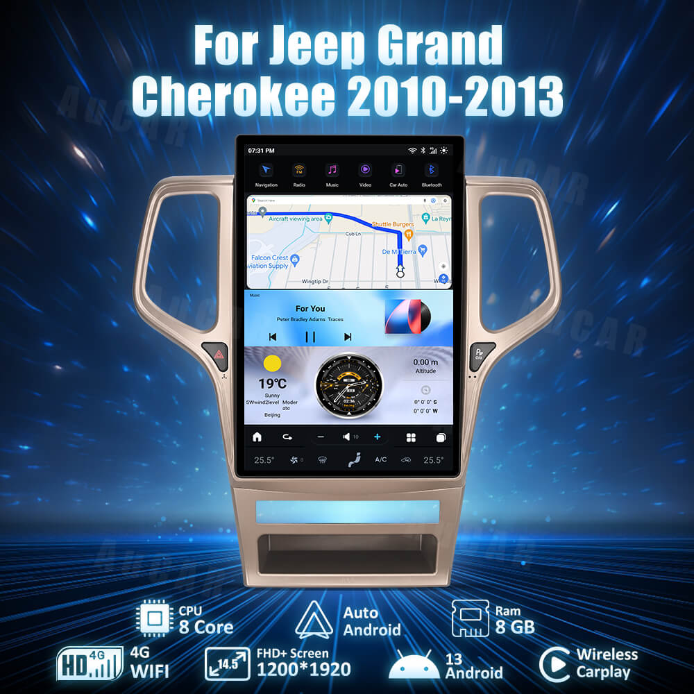 AuCar Tesla Android 13 14.5" Car Radio GPS Navigation For Jeep Grand Cherokee 2010-2013 Car Multimedia Stereo Player Car Video