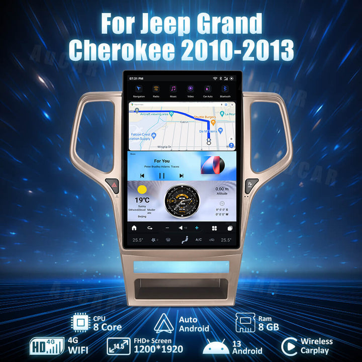 AuCar Tesla Android 13 14.5" Car Radio GPS Navigation For Jeep Grand Cherokee 2010-2013 Car Multimedia Stereo Player Car Video