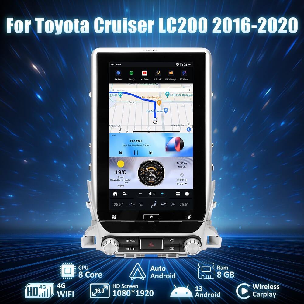 AuCar Tesla Android 13 16.0" Car Radio GPS Navigation For Toyota Cruiser LC200 2016-2020 Car Multimedia Stereo Player Car Video