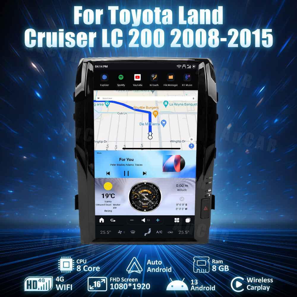 AuCar Tesla Android 13 16.0" Car Radio GPS Navigation For Toyota Land Cruiser LC200 2008-2015 Car Multimedia Stereo Player Car Video