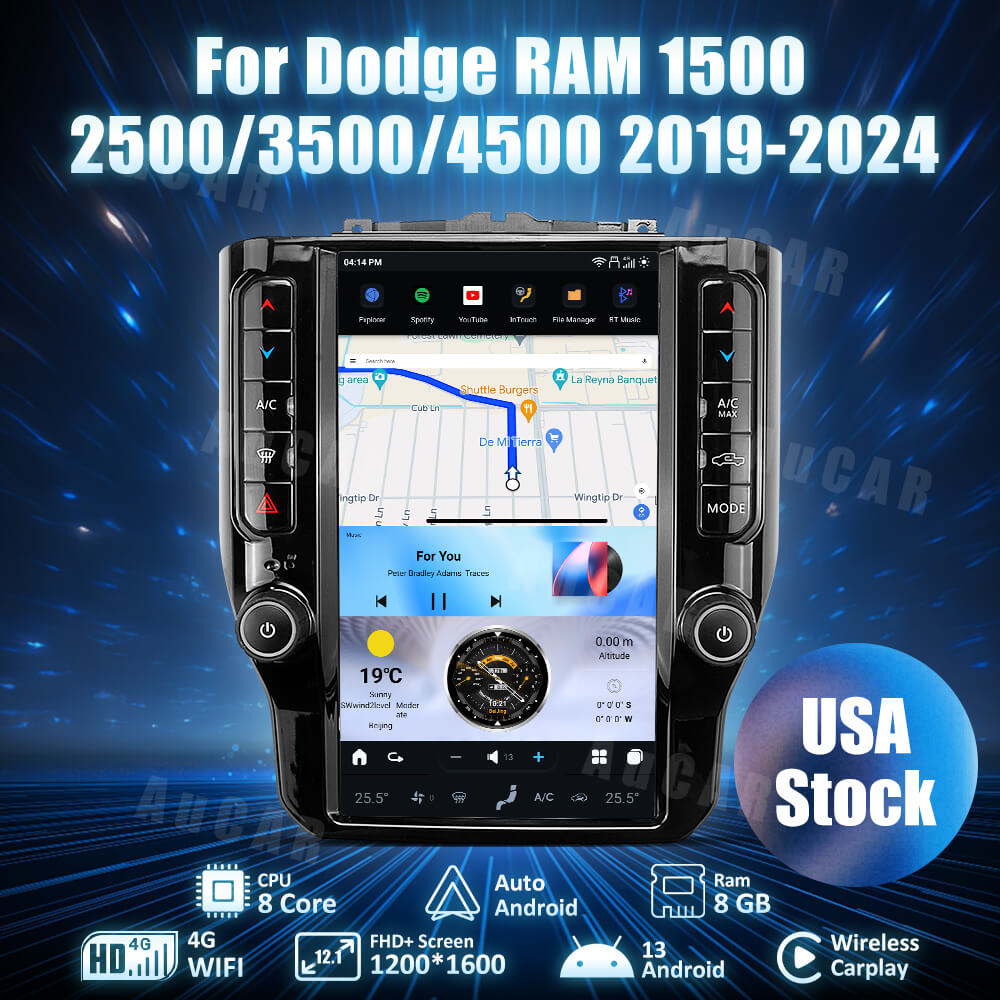 AuCar Tesla Android 13 12.1" Car Radio GPS Navigation For Dodge RAM 1500/2500/3500/4500 2019-2024