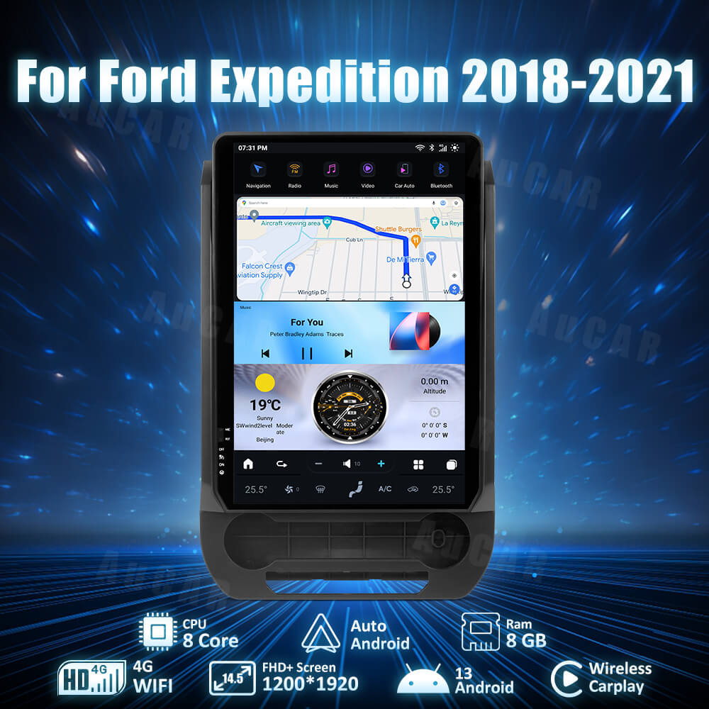 AuCar Tesla Android 13 14.5″ Car Radio GPS Navigation For Ford Expedition 2018-2021