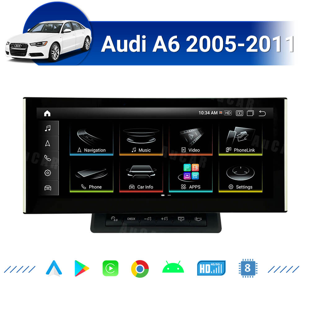AuCar Android 13 12.3" Car Radio GPS Navigation For Audi A6 2005-2011 Car Multimedia Stereo Player Car Video