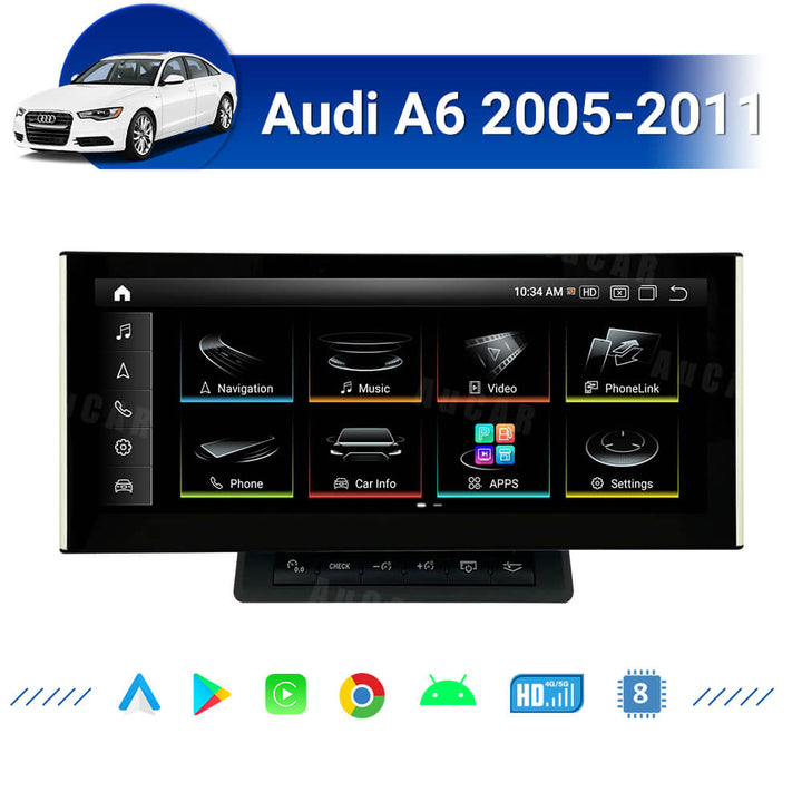 AuCar Android 13 12.3" Car Radio GPS Navigation For Audi A6 2005-2011 Car Multimedia Stereo Player Car Video