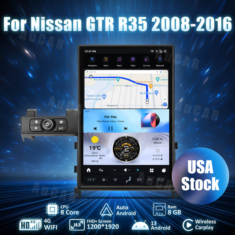AuCar Tesla Android 13 14.5" Car Radio GPS Navigation For Nissan GTR R35 2008-2016