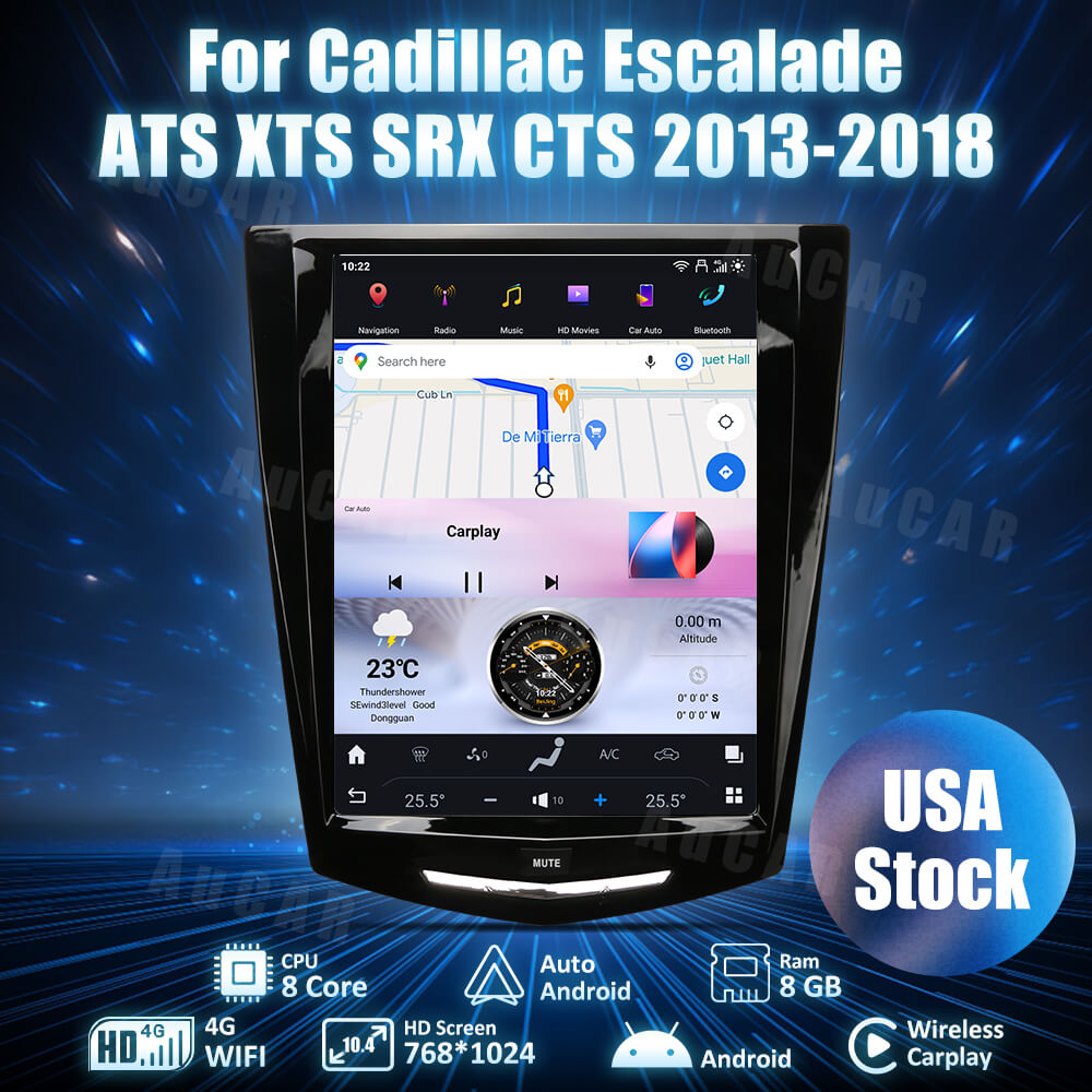 AuCar Tesla Android 13 10.4" Car Radio GPS Navigation For Cadillac Escalade ATS XTS SRX CTS 2013-2018