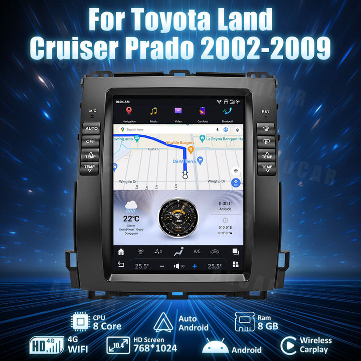 AuCar Tesla Android 10.4" Car Radio GPS Navigation For Toyota Land Cruiser Prado 2002-2009 Car Multimedia Stereo Player Car Video