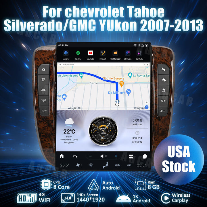 AuCar Tesla Android 14" Car Radio GPS Navigation For Chevrolet Tahoe/Silverado/GMC Yukon Suburban 2007-2013