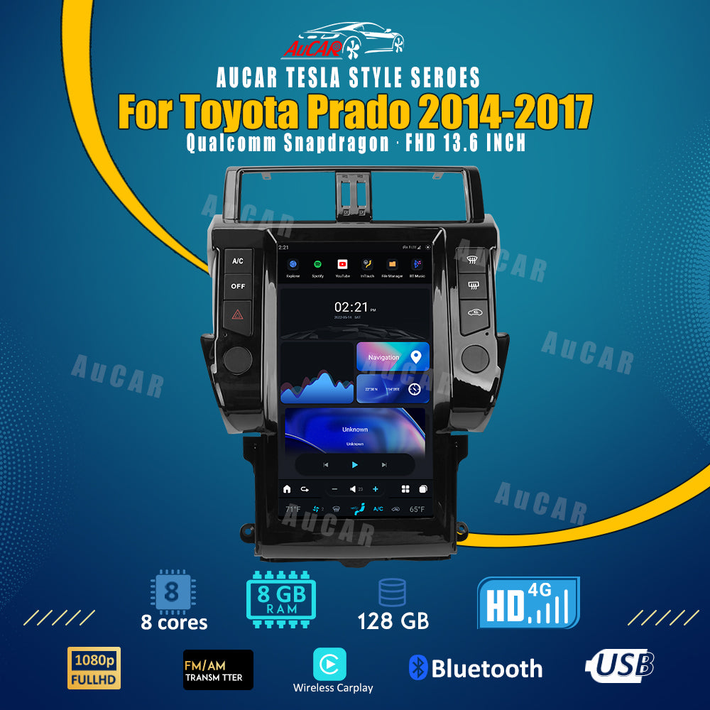 AuCar Tesla Android 11 13.6" Car Radio GPS Navigation For Toyota Prado 2014-2017 Car Multimedia Stereo Player Car Video