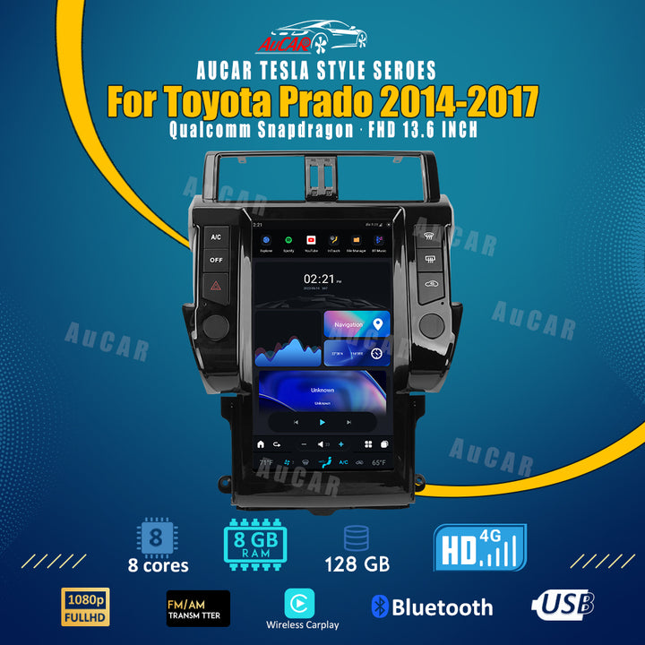 AuCar Tesla Android 11 13.6" Car Radio GPS Navigation For Toyota Prado 2014-2017 Car Multimedia Stereo Player Car Video