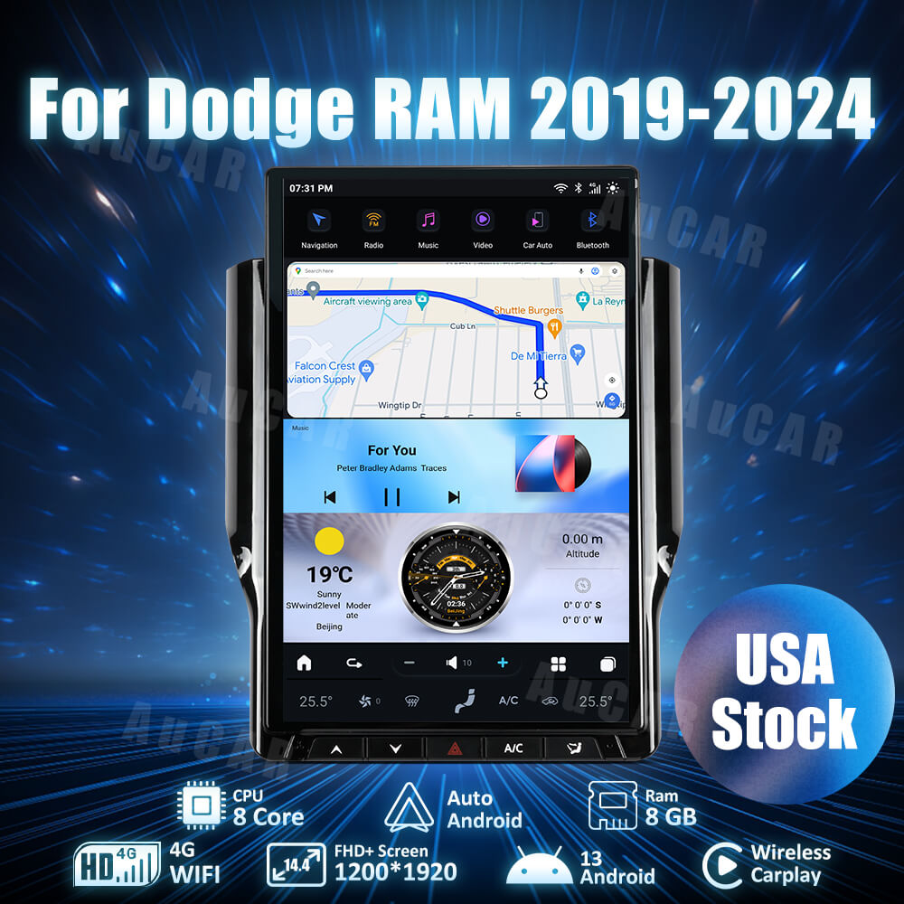 AuCar Tesla Android 13 14.4" Car Radio GPS Navigation For Dodge RAM 2019-2024