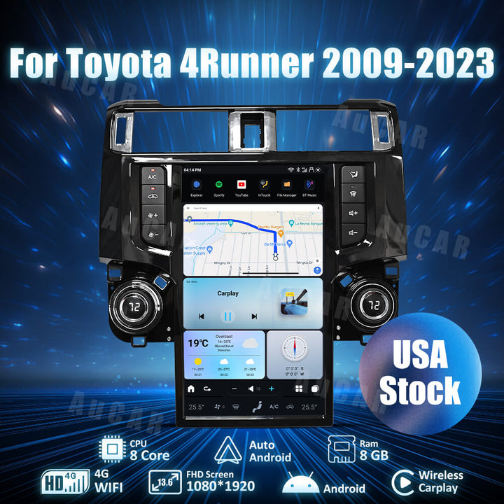 AuCAR Tesla style Android 13 13.6 inch Car Radio Multimedia GPS Navigation For Toyota 4Runner 2009-2023