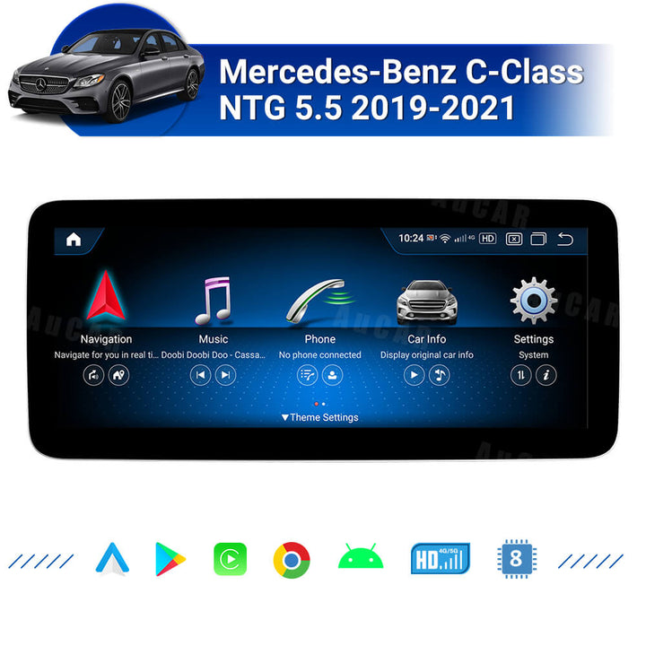 AuCAR Android 13 10.25/12.3 Head Unit Car Video For Mercedes-Benz C-Class NTG 5.5 2019-2021 Car Multimedia Player GPS Navi Audio Radio Stereo Head Unit