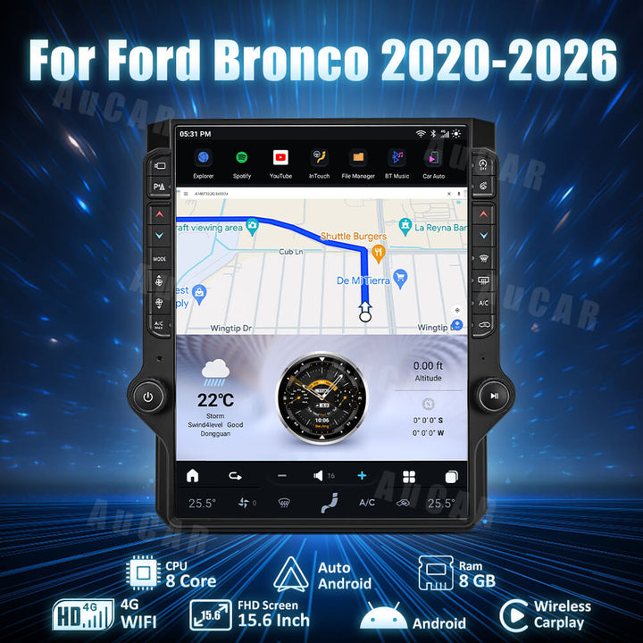Pre-order AuCar Tesla Android 15.6" Car Radio GPS Navigation For Ford Bronco 2020-2026
