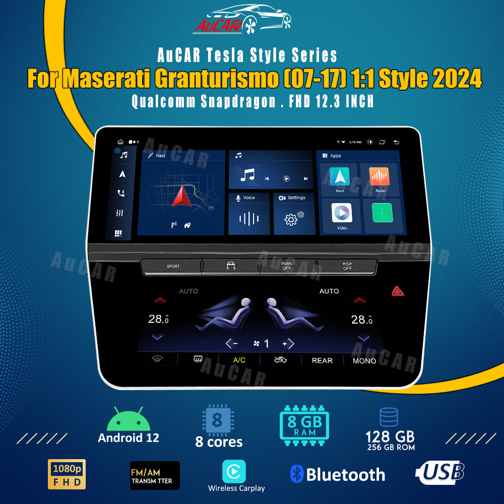 AuCar Tesla Android 12 12.3" Car Radio GPS Navigation For Maserati Granturismo (07-17) 1:1 Style 2024 Car Multimedia Stereo Player Car Video