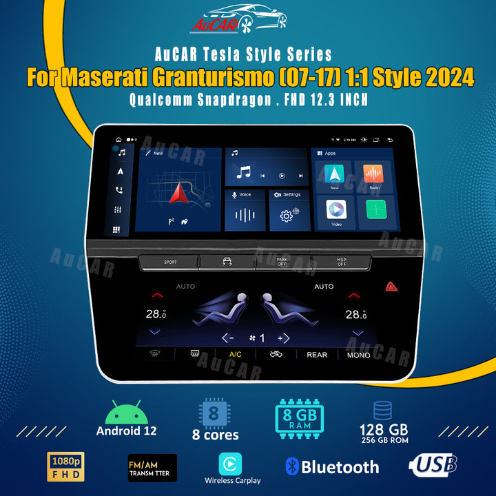 AuCar Tesla Android 12 12.3" Car Radio GPS Navigation For Maserati Granturismo (07-17) 1:1 Style 2024 Car Multimedia Stereo Player Car Video