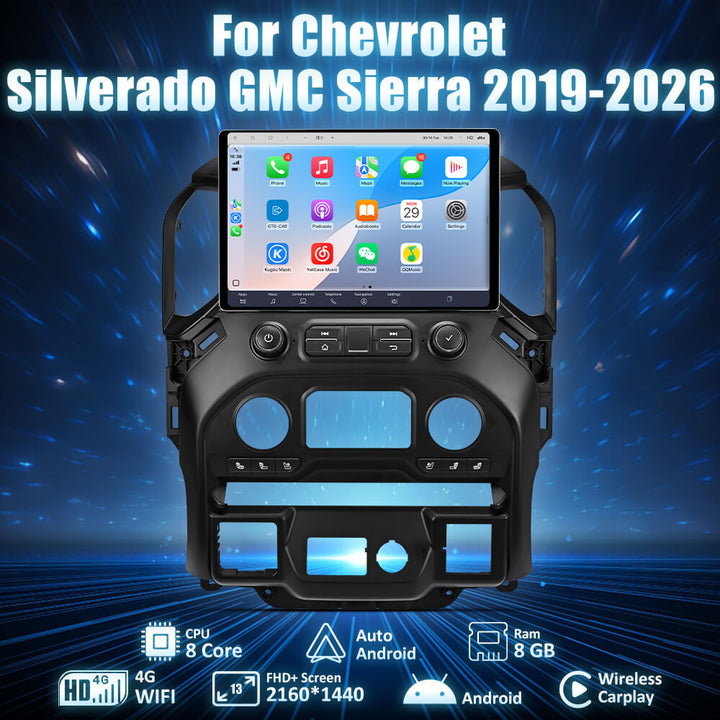 AuCar Android 13″ Car Radio GPS Navigation For GMC Sierra Chevrolet Silverado 2019-2026