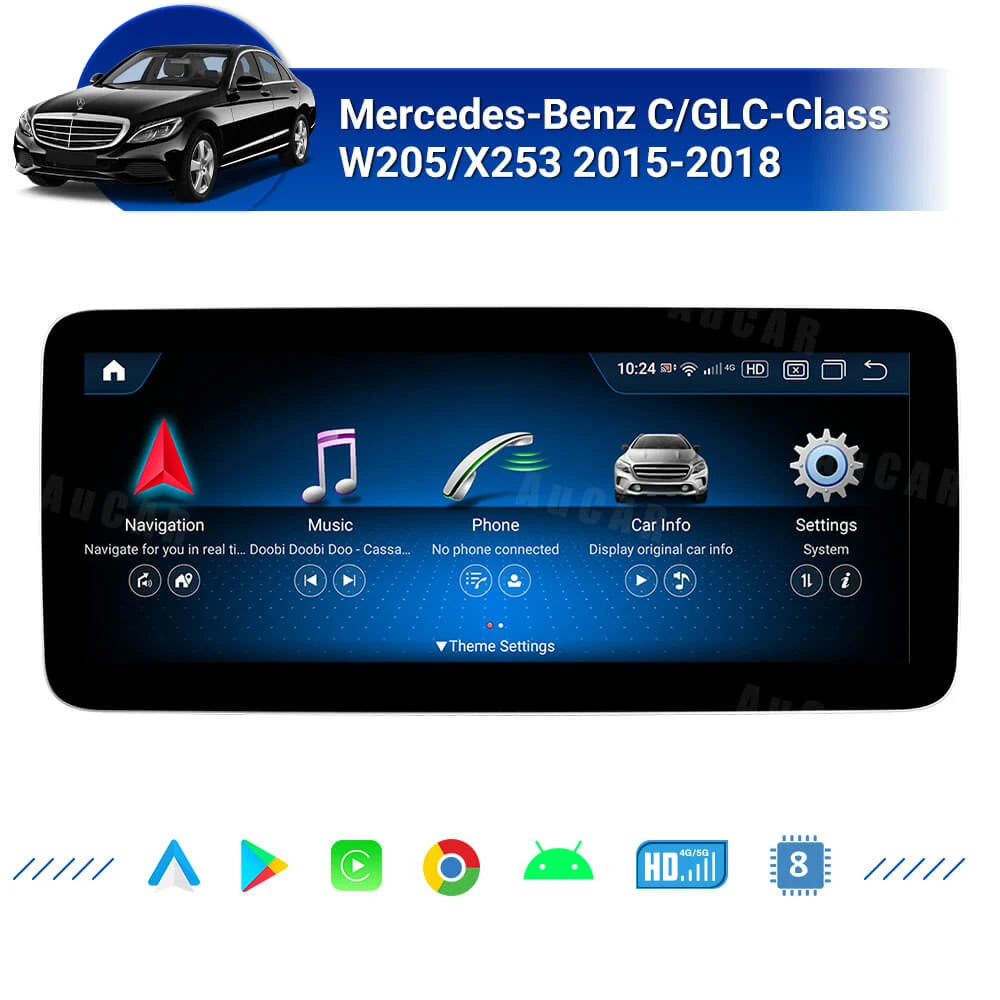 AuCAR Android 10.25/12.3 Head Unit Car Video For Mercedes-Benz C/GLC-Class W205/X253 2015-2018