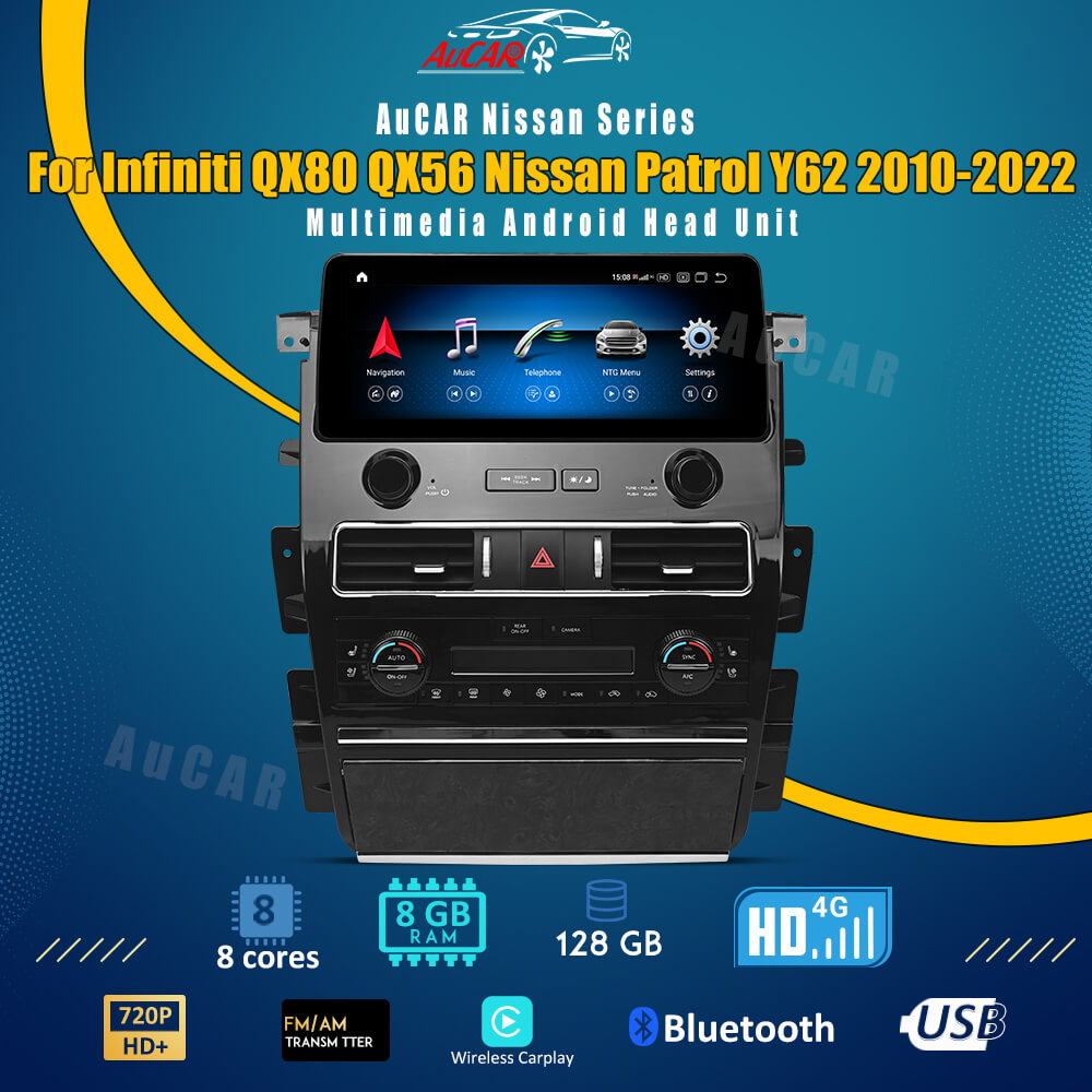 AuCar Android 10 12.3" Car Radio GPS Navigation For Infiniti QX80 QX56 Nissan Patrol Y62 2010-2022 Car Multimedia Stereo Player Car Video