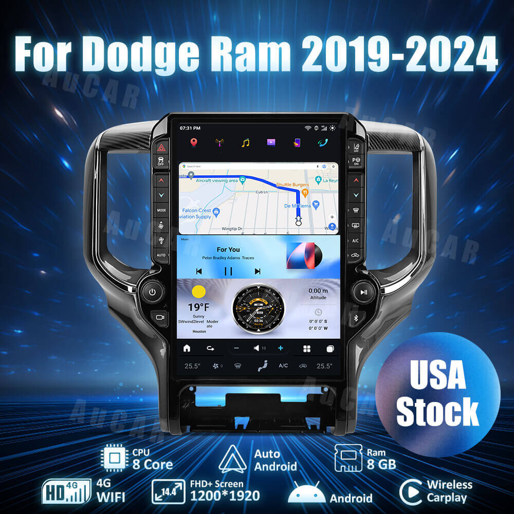 AuCar Tesla Android 14.4" Car Radio GPS Navigation For Dodge Ram 2019-2024 compatible with OEM 5" &amp;amp; 8.4" Screens