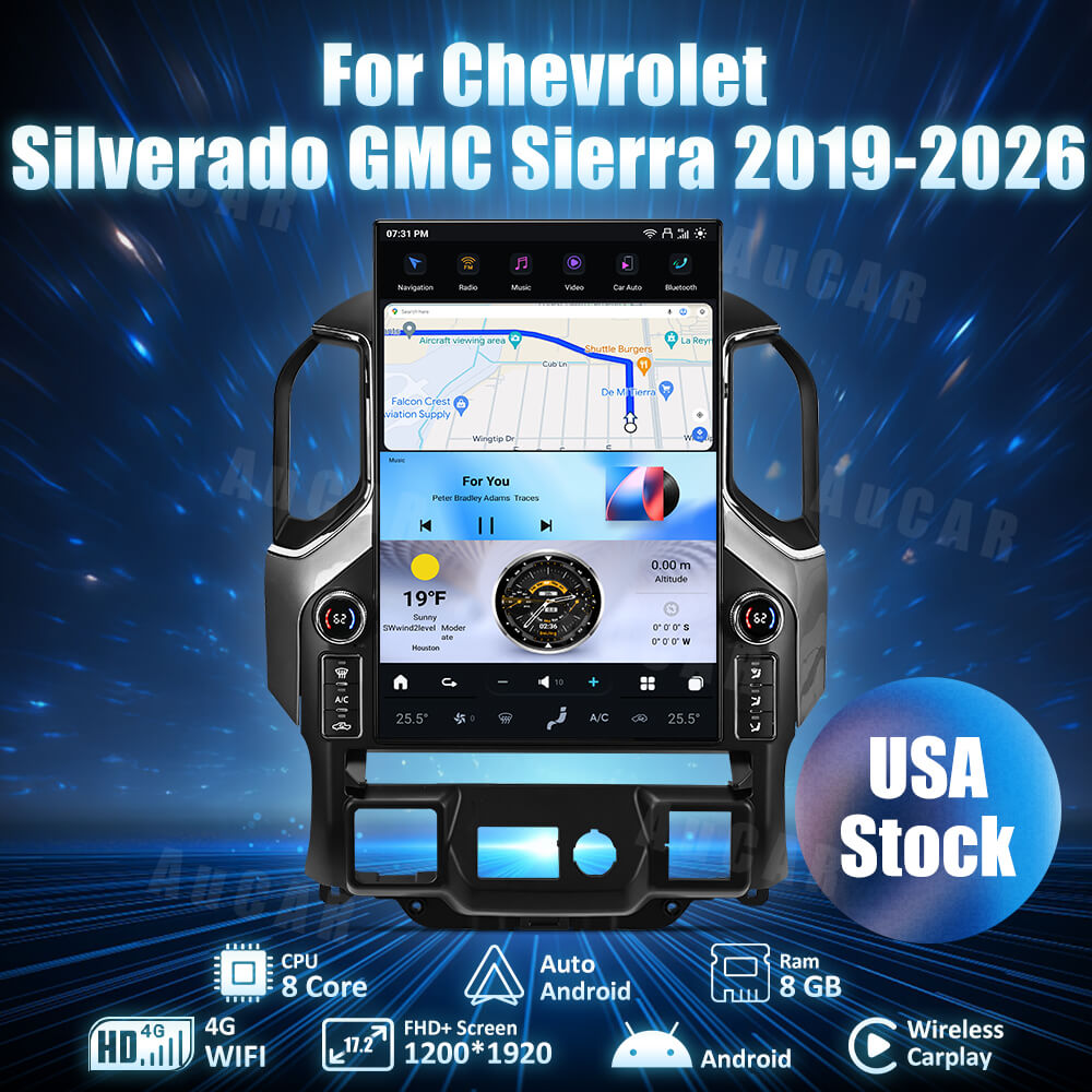 AuCar Tesla Android 17.2″ with LED knobs Car Radio GPS Navigation For Chevrolet Silverado GMC Sierra 2019-2026