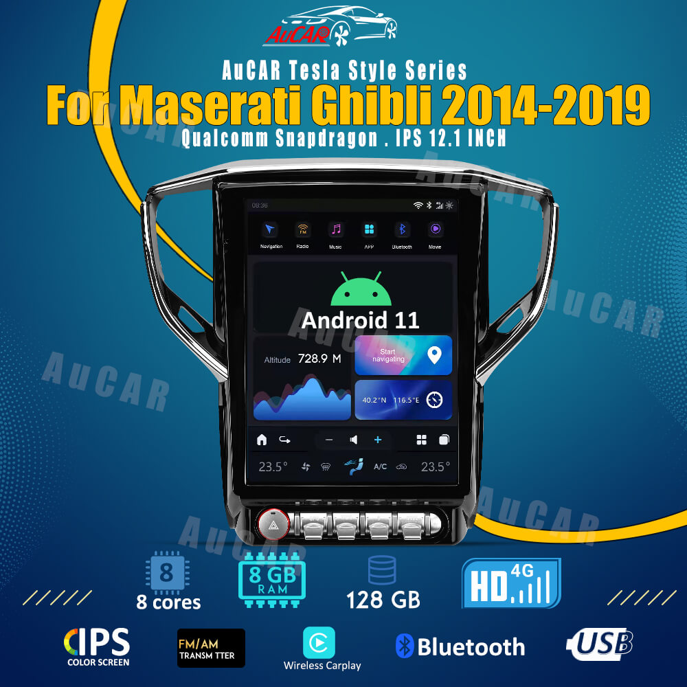 AuCar Tesla Android 11 12.1" Car Radio GPS Navigation For Maserati Ghibli 2014-2019 Car Multimedia Stereo Player Car Video