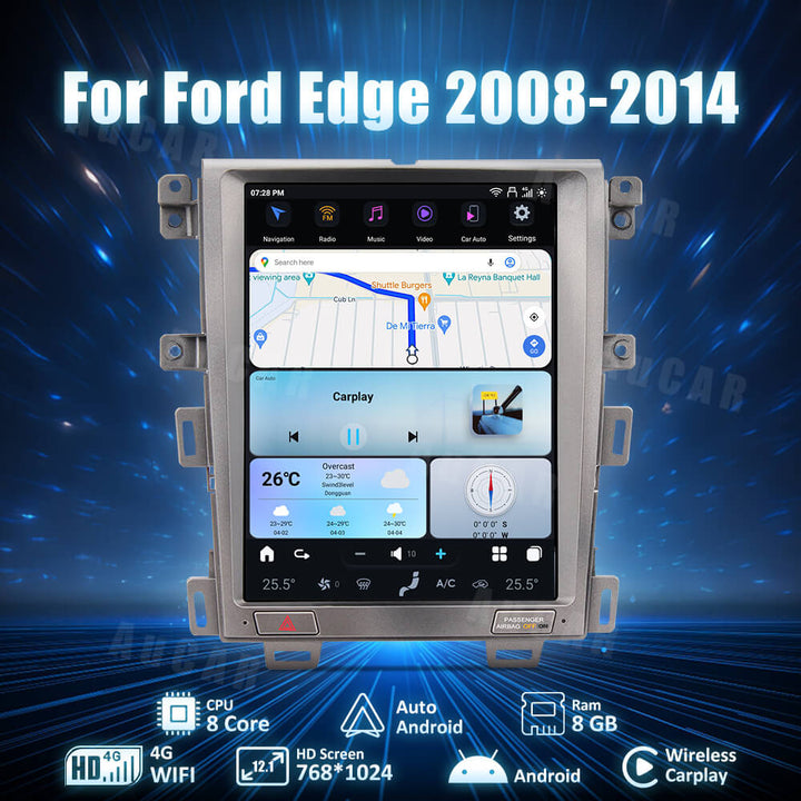 AuCar Tesla Android 12.1" Car Radio GPS Navigation For Ford Edge 2008-2014 Car Multimedia Stereo Player Car Video
