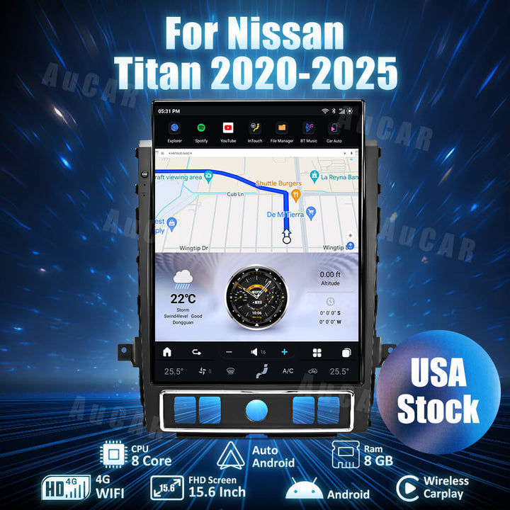 AuCar Tesla Android 13 15.6" Car Radio GPS Navigation For Nissan Titan 2020-2025