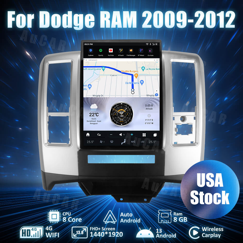 AuCar Tesla Android 13 13.8" Car Radio GPS Navigation For Dodge RAM 2009-2012