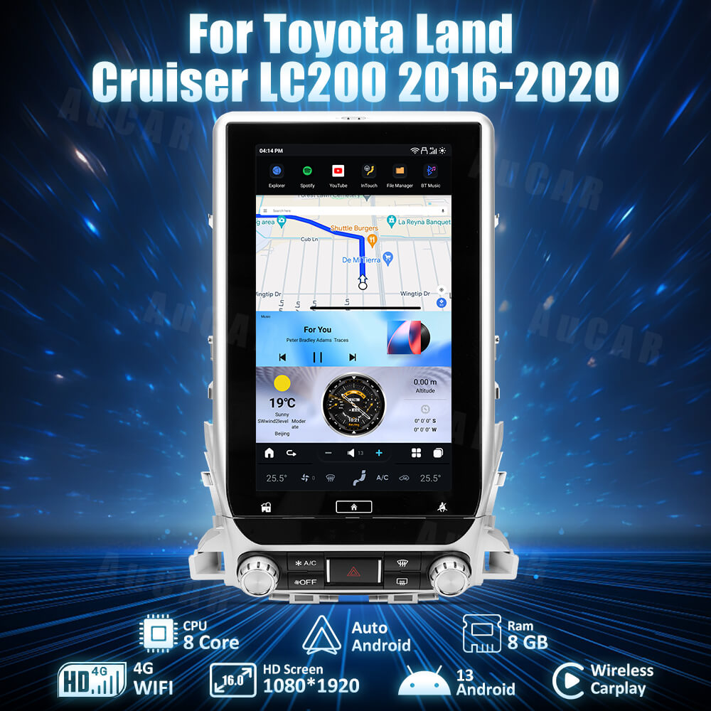 AuCar Tesla Android 13 16.0" Car Radio GPS Navigation For Toyota Land Cruiser LC200 2016-2020 Car Multimedia Stereo Player Car Video