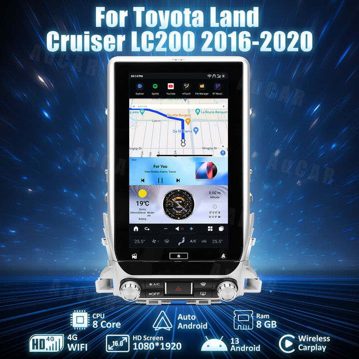 AuCar Tesla Android 13 16.0" Car Radio GPS Navigation For Toyota Land Cruiser LC200 2016-2020 Car Multimedia Stereo Player Car Video