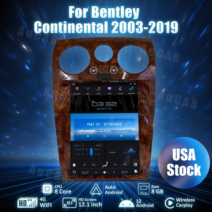 AuCar Tesla Style Android 12 Gen1 12.1" Car Radio GPS Navigation For Bentley Continental GT GTC Bentley Flying Spur 2003-2019 Car Multimedia Stereo Player Car Video