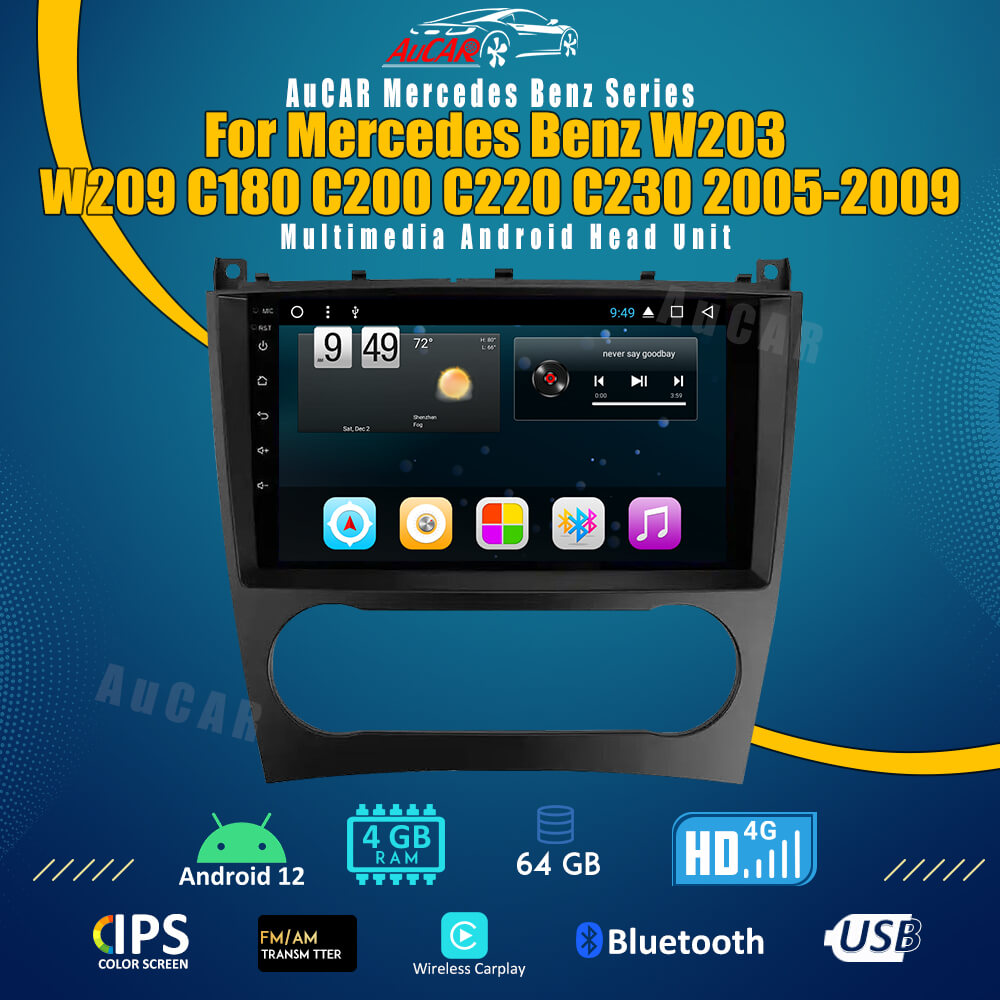 AuCar Android 12 12.3" Car Radio GPS Navigation For Mercedes Benz W203 W209 C180 C200 C220 C230 2005-2009 Car Multimedia Stereo Player Car Video