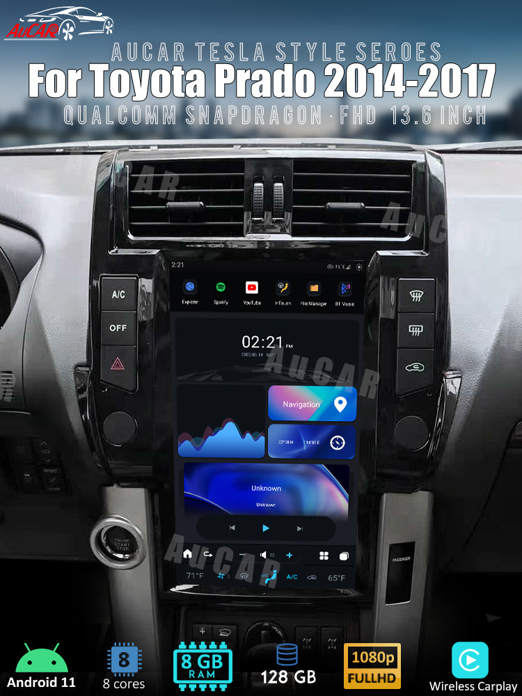 AuCar Tesla Android 11 13.6" Car Radio GPS Navigation For Toyota Prado 2014-2017 Car Multimedia Stereo Player Car Video